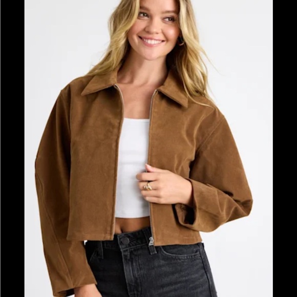 NWT Cropped Brown Suede Utility Jacket - Picture 2 of 4